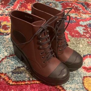 Hunter Block Heel Platform Lace Up Waterproof Ankle Boots